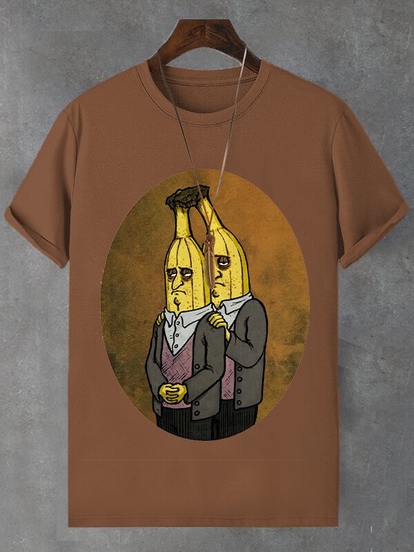 Men's Introverted Bananas Print Cotton Casual T-Shirt