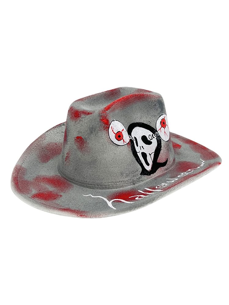 Men's Happy Halloween Bat Skull Print Western Cowboy Hat