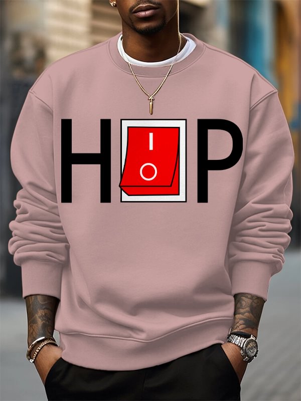 Men's Hiphop Switch Toggle Button Art Print Cotton Casual Sweatshirt