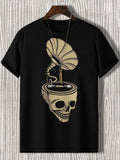 Men's Halloween Skull Phonograph Graphic Print Cotton Casual T-Shirt