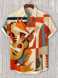 Men's Fox Playing Guitar Geometric Abstract Art Print Casual Shirt