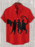 Men's Funny Paper Man Stitching Cat Art Print Short Sleeve Shirt