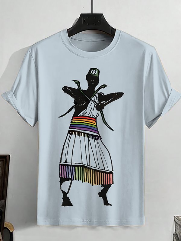 Men's Black Man Waving Snake Graphic Print Cotton Casual T-Shirt