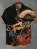Men's Interstellar Cat Cowboy Retro Future Art Print Shirt