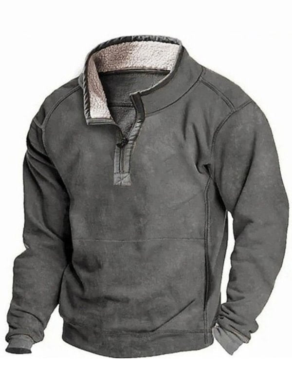 Men's Vintage Plain Pocket Half Zip Collar Pullover Sweatshirt