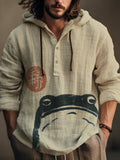 Men's Japanese Art Frog Graphic Print Hooded Shirt