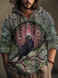 Men's Mysterious Crow Print Hooded Shirt