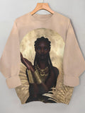 Women's Egyptian Black Woman Gold Print Cozy Sweatshirt