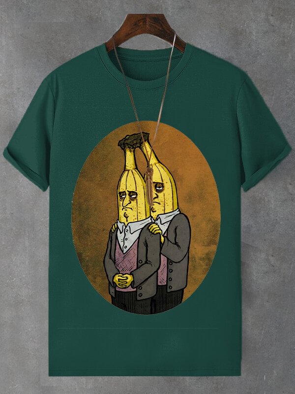 Men's Introverted Bananas Print Cotton Casual T-Shirt