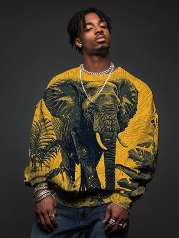 Men's Wildlife Elephant Art Print Casual Sweatshirt