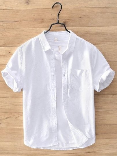 Men's Casual Turndown Collar Chest Pocket Solid Color Shirt