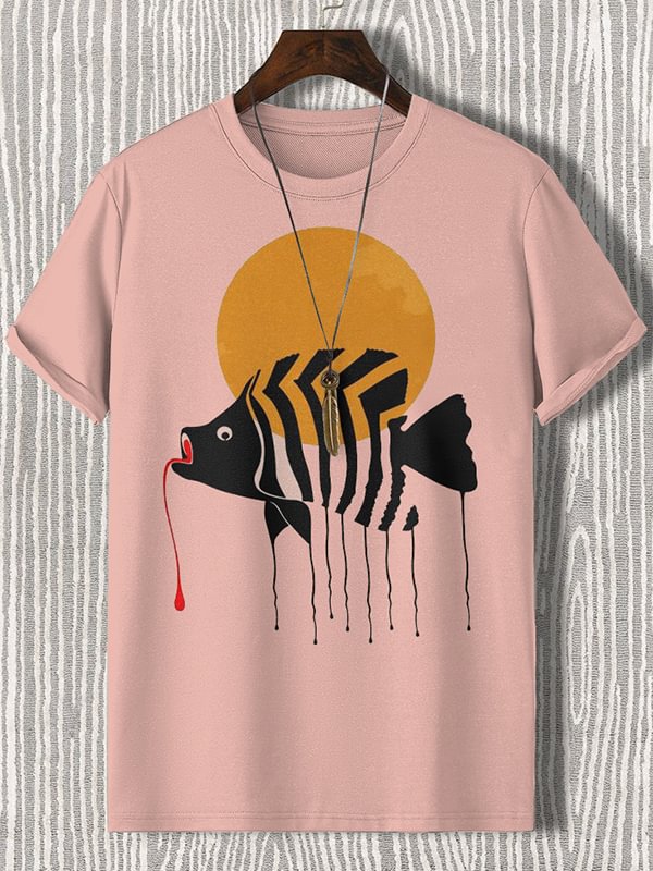 Men's Fish Environmental Protection Graphic Print Cotton Casual T-Shirt