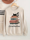 Women's Cat And Book Lover Art Print Casual Sweatshirt