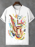Men's Colourful Saxophone Notes Graffiti Print Cotton Casual T-Shirt