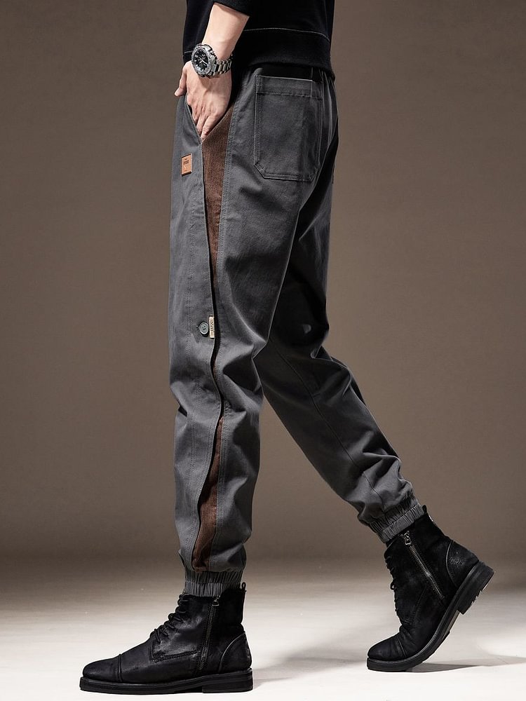 Men's Slant Pocket Stitching Casual Tapered Pants