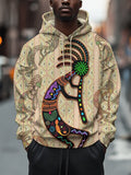 Men's Kokopelli Aboriginal Pattern Art Print Hooded Sweatshirt