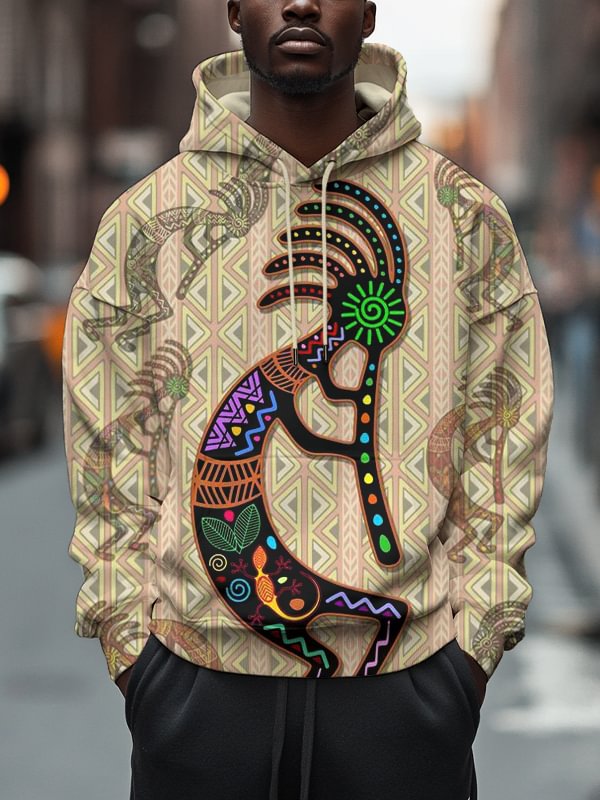 Men's Kokopelli Aboriginal Pattern Art Print Hooded Sweatshirt