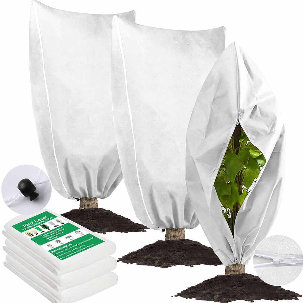 Non Woven Plant Frost Protection Cover Bag Winter Cold Protection with Drawstring and Zipper for Shrubs and Trees