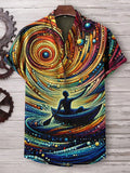 Men's Surrealistic Interstellar Abstract Hippie Art Print V Neck T-Shirt