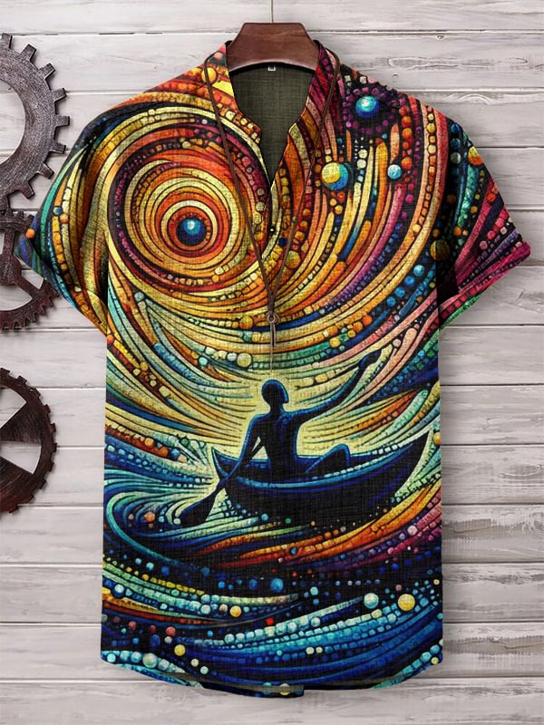 Men's Surrealistic Interstellar Abstract Hippie Art Print V Neck T-Shirt