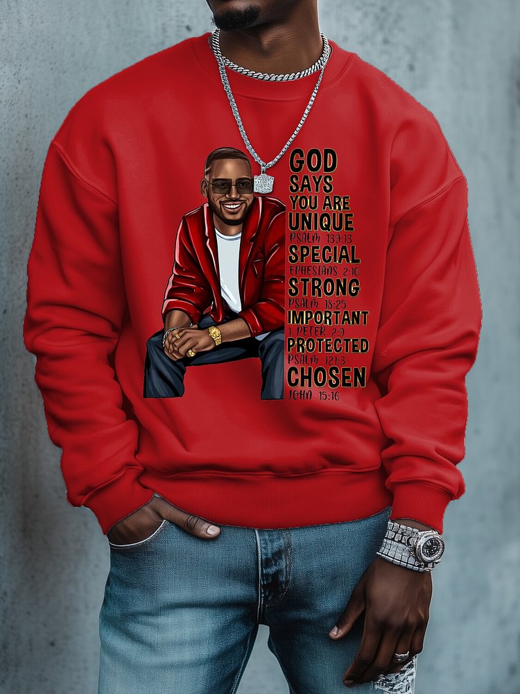 Men's God Says You Are Unique Special Strong Important Protected Chosen Print Cotton Casual Sweatshirt