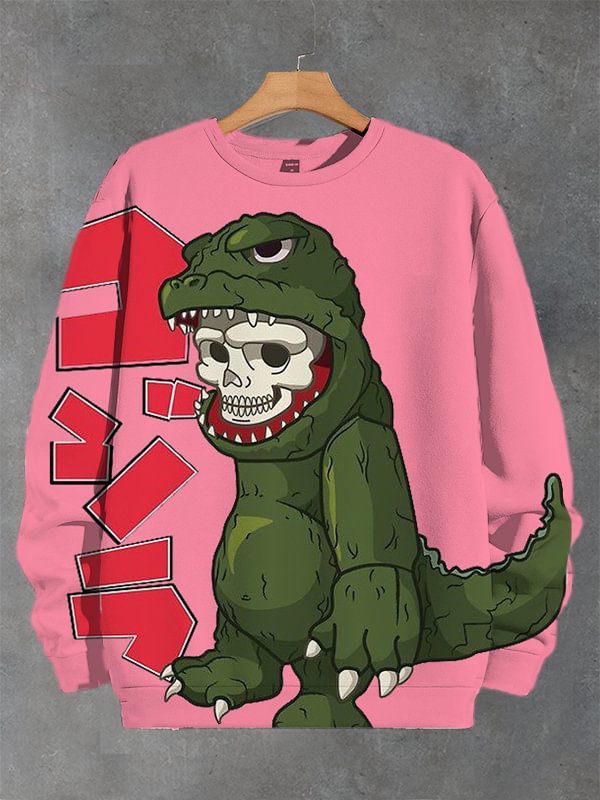 Men's Skull Dinosaur Japanese Art Print Casual Sweatshirt