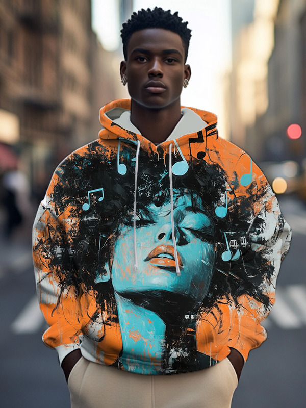 Men's Enjoy Music Art Print Casual Hoodie
