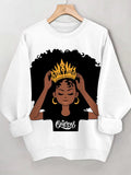 Women's Black Queen Print Cotton Long Sleeve T-Shirt Thin Sweatshirt