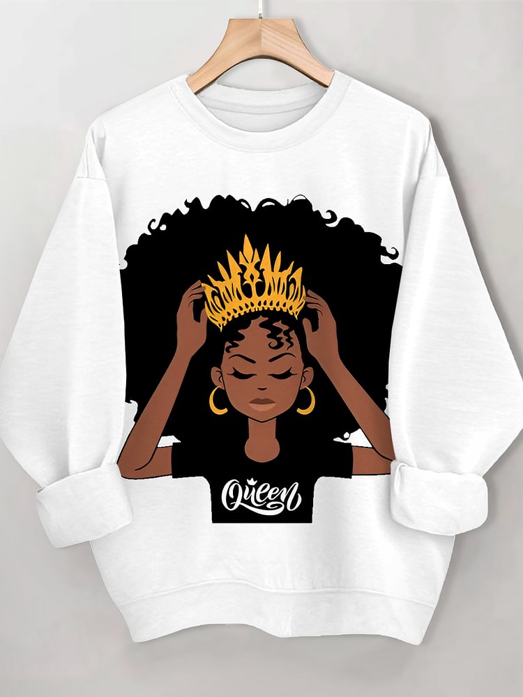 Women's Black Queen Print Cotton Long Sleeve T-Shirt Thin Sweatshirt