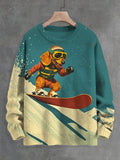 Men's Dachshund Skiing Art Print Knit Sweatshirt
