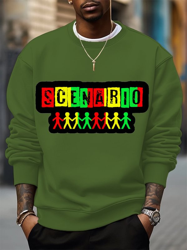 Men's Scenario Hip-Hop Music Pattern Print Cotton Casual Sweatshirt