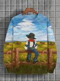 Men's Western Cowboy Pasture Art Print Casual Sweatshirt
