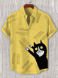 Men's Naughty Cat Likes To Scratch Art Print Casual Shirt
