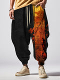 Men's Retro Cherry Blossoms And Cranes Art Print Loose Drawstring Sweatpants
