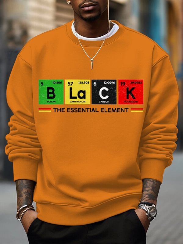Men's Black The Essential Element Print Cotton Casual Sweatshirt