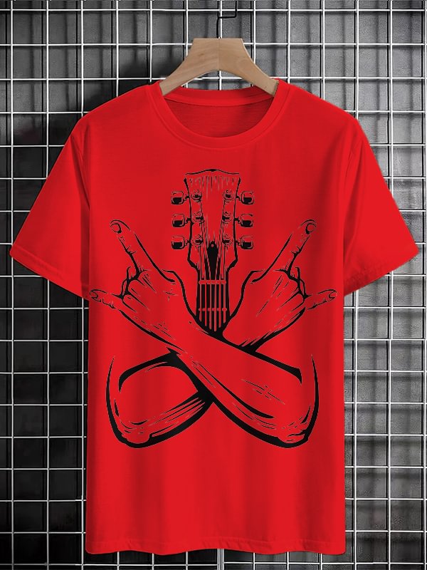 Men's Rock And Roll Abstract Guitar Graphic Print Cotton Casual T-Shirt