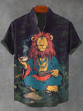 Men's Hippie Soul Lion Forest Meditation Art Print Shirt