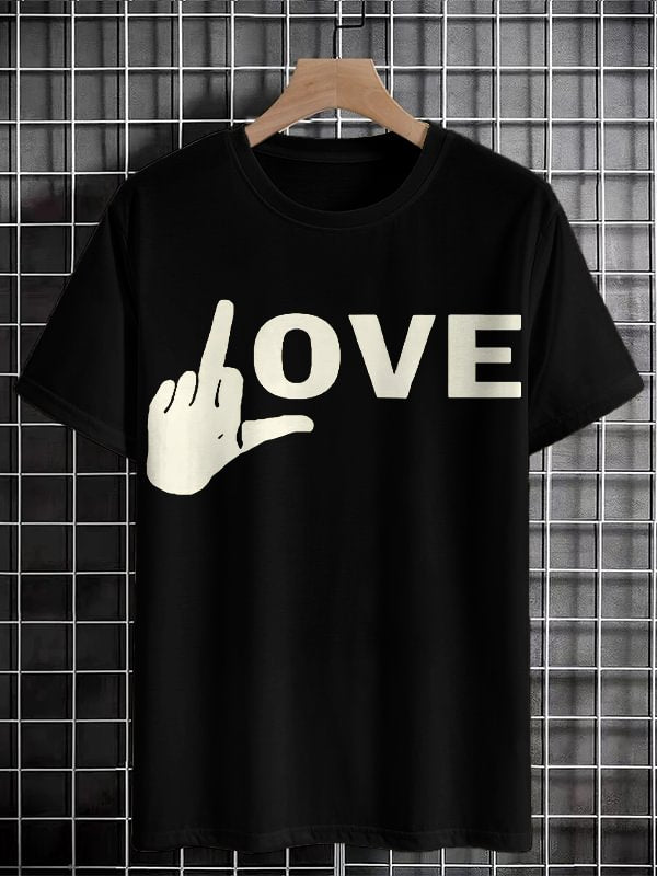 Men's Hand Sign Fuck Love Art Print Cotton Casual T-Shirt
