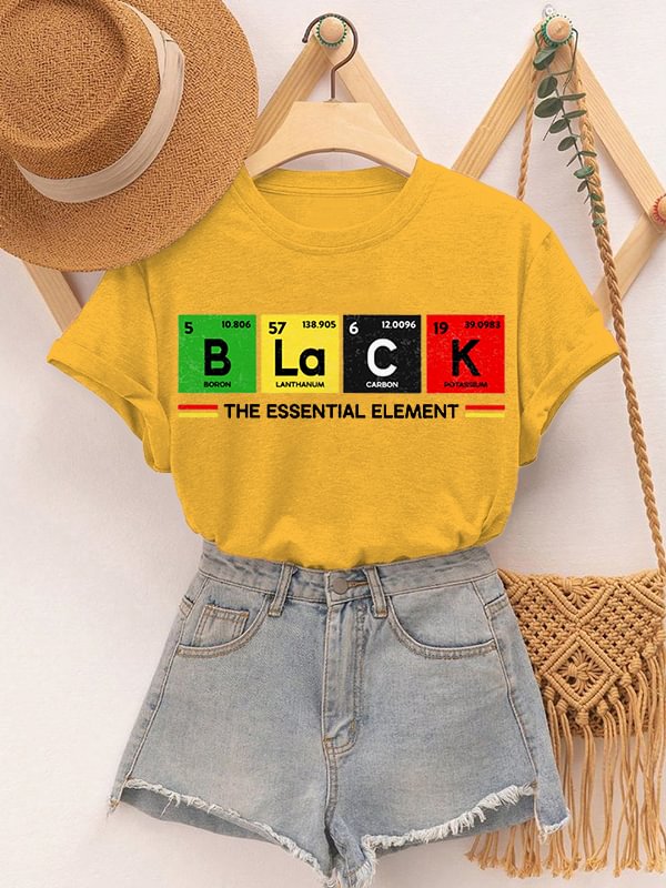 Women's Black The Essential Element Print Cotton Casual T-Shirt