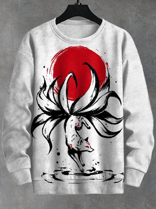 Men's Nine Tailed Fox Japanese Art Print Casual Sweatshirt