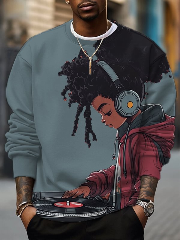 Men's Hip Hop Girl DJ Print Casual Sweatshirt