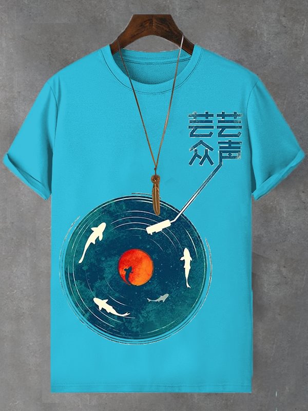 Men's Vinyl Record Player Art Print Cotton Casual T-Shirt