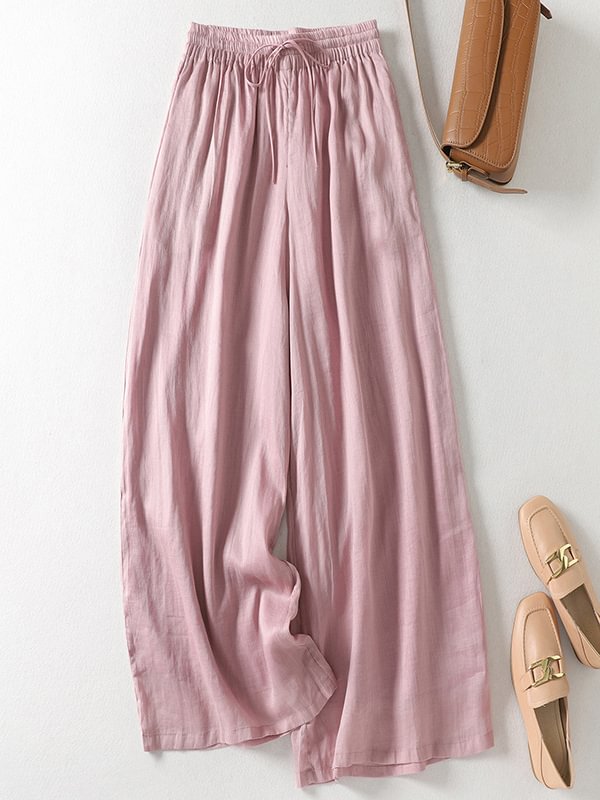 Women's Solid Cotton Linen High Waisted Wide Leg Loose Pants