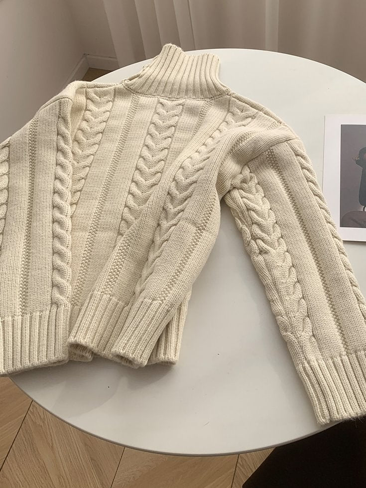 Women's Solid Color Retro High Neck Buttons Knit Pullover Sweater
