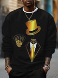 Men's Skull Magician Poker Print Casual Sweatshirt