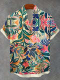 Men's Boho Plant Flower Fauvism Art Print Linen Blend Shirt