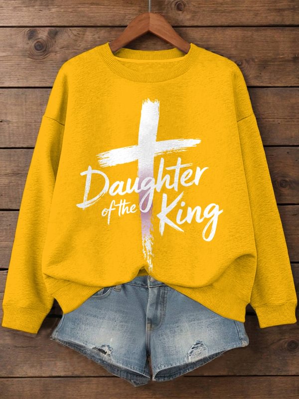 Women's Daughter of the King Print Cotton Long Sleeve T-Shirt Thin Sweatshirt