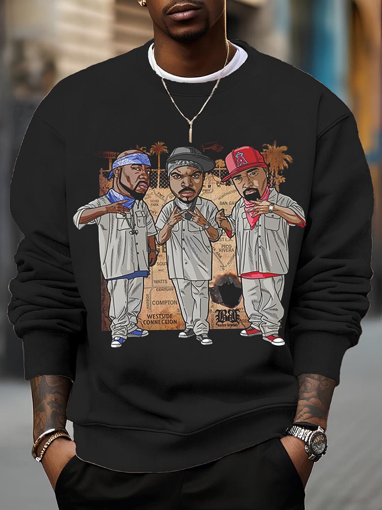 Men's Retro Hip-Hop Music Print Casual Sweatshirt