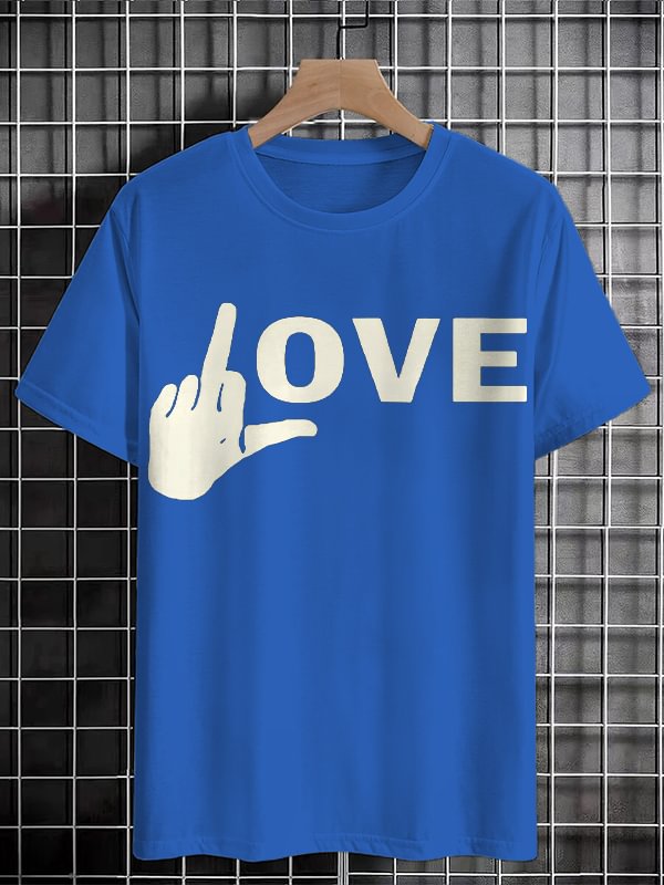 Men's Hand Sign Fuck Love Art Print Cotton Casual T-Shirt