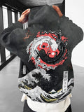 Men's Retro Japanese Yin Yang Axolotl Sea Wave Print Hoodie